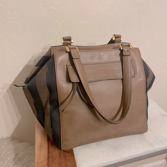 Fendi Foresta Boston Pequin Striped Suede & Leather Box Tote Satchel Bag - Picture 2 of 16